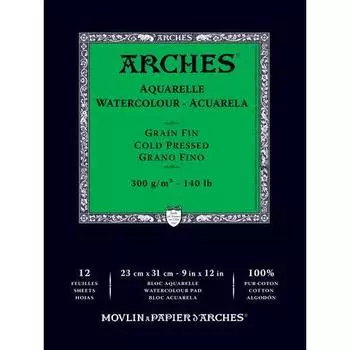 Альбом склейка для акварели Canson "Arches" Fin 23x31 см 12 л 300 г