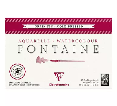 Альбом-склейка для акварели Clairefontaine "Fontaine"Fin 18х24 см 25 л 300 г 100% хлопок