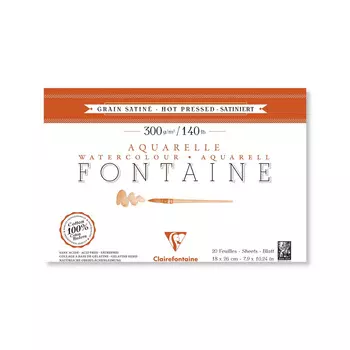 Блок-склейка бумаги для акварели Clairefontaine "FONTAINE" 18х26 см 20 л 300 г, 100% хлопок, гор. пр