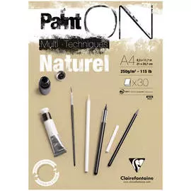 Блокнот-cклейка для различных техник рисования Clairefontaine "Paint ON" А4 40 л 250 г, натуральный