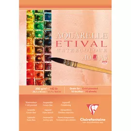 Блокнот для акварели, склейка Clairefontaine "Etival" 29,7х42 см 10 л 300 г холодного прессования