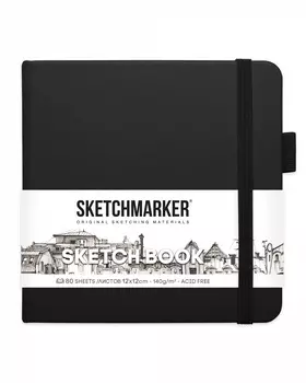Блокнот для зарисовок Sketchmarker 12х12 см 80 л 140 г, твердая обложка Черный