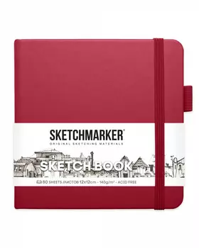Блокнот для зарисовок Sketchmarker 12х12 см 80 л 140 г, твердая обложка Фуксия