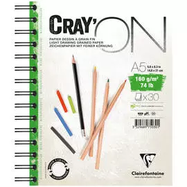 Блокнот на гребне Clairefontaine "Cray'ON" А5 30 л 160 г, мелкозернистый