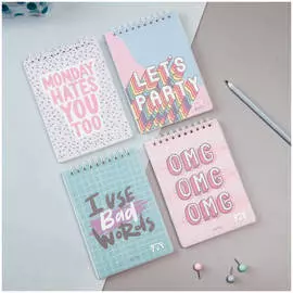 Блокнот на гребне MESHU "Crazy phrazes" А6 60 л., пластиковая обложка