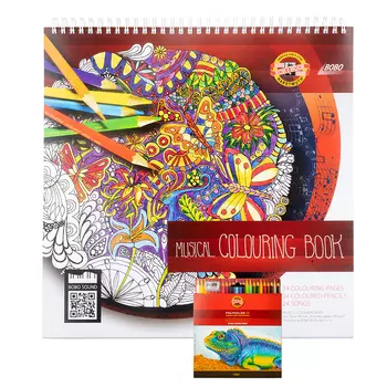 Блокнот на спирали для арт-терапии с QR-code Koh-I-Noor 29х29,5 см 20 л, тв. подложка, в наборе с ка