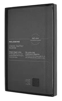 Блокнот в линейку Moleskine "Le Leather" Large 13x21 см 192 стр., обложка мягкая натур. кожа черная