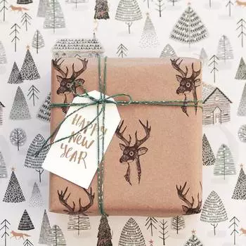 Бумага упаковочная "Kraft Reindeers"