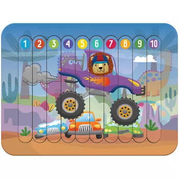 Деревянный пазл - палочки ТРИ СОВЫ "Монстр-трак", 10 деталей на подложке, фанера, ХДФ