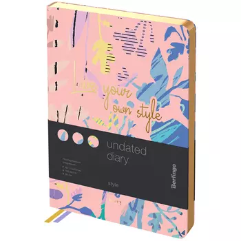 Ежедневник недатированный Berlingo "Style" А5, 136 л, кожзам, золотой срез, розовый, с рисунком