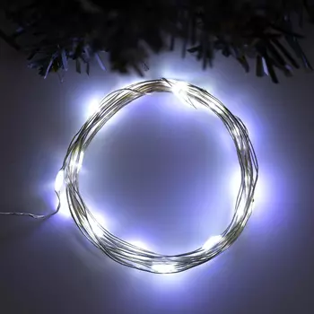 Гирлянда "Нить" 2 м роса, IP20, серебристая нить, 20 LED, свечение белое, USB