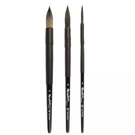 Кисть имитация белки круглая Roubloff "Aqua Black" ручка короткая черная, покрытие обоймы soft-touch