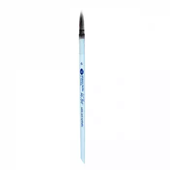 Кисть из соболя и белой синтетики №6 круглая "Белые ночи" ручка короткая, голубая матовая со скосом