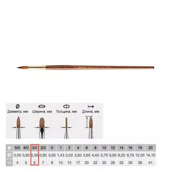 Кисть колонок №000 круглая Escoda "Grafilo 2420" Tajmyr длинная ручка коричневая