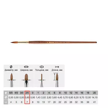Кисть колонок №00 круглая Escoda "Grafilo 2420" Tajmyr длинная ручка коричневая