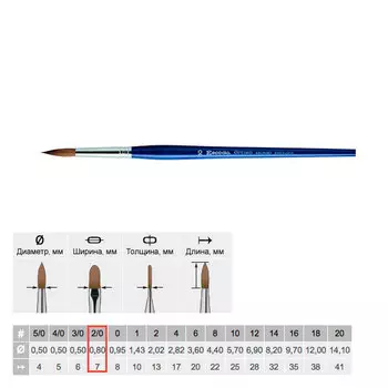 Кисть колонок №00 круглая Escoda "Optimo 2410" длинная ручка синяя