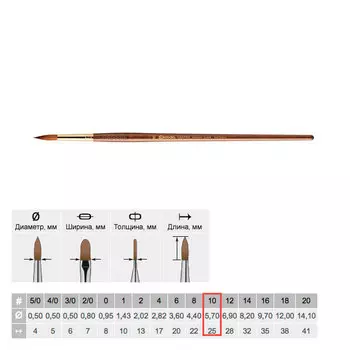 Кисть колонок №10 круглая Escoda "Grafilo 2420" Tajmyr длинная ручка коричневая