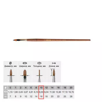 Кисть колонок №10 плоская "язык" Escoda "Grafilo 2820" Tajmyr длинная ручка коричневая