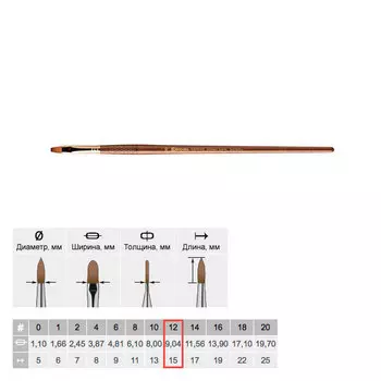Кисть колонок №12 плоская Escoda "Grafilo 2920" Tajmyr длинная ручка коричневая