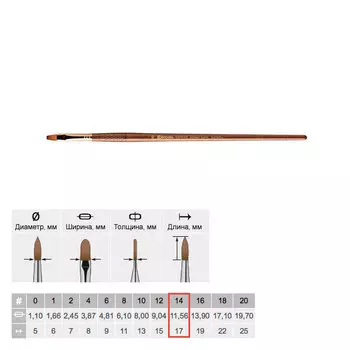 Кисть колонок №14 плоская Escoda "Grafilo 2920" Tajmyr длинная ручка коричневая