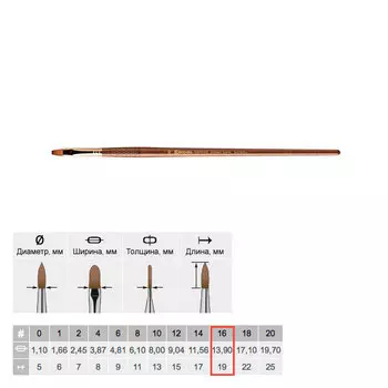 Кисть колонок №16 плоская Escoda "Grafilo 2920" Tajmyr длинная ручка коричневая