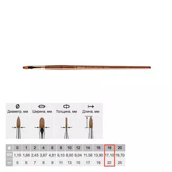 Кисть колонок №18 плоская Escoda "Grafilo 2920" Tajmyr длинная ручка коричневая