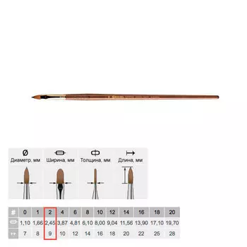 Кисть колонок №2 плоская "язык" Escoda "Grafilo 2820" Tajmyr длинная ручка коричневая