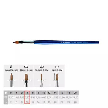 Кисть колонок №4 плоская "язык" Escoda "Optimo 2813" длинная ручка синяя