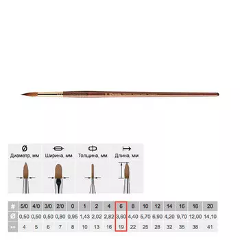 Кисть колонок №6 круглая Escoda "Grafilo 1230" Tajmyr короткая ручка коричневая