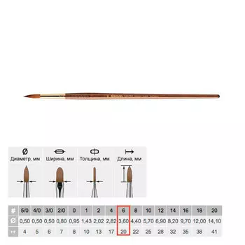 Кисть колонок №6 круглая Escoda "Grafilo 2420" Tajmyr длинная ручка коричневая
