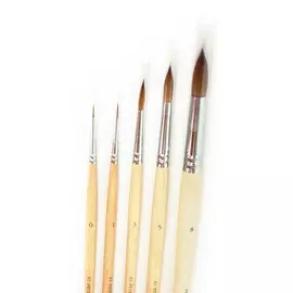 Кисть колонок №6 круглая Живописные кисти "1052" длинная ручка п/лак