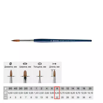 Кисть колонок №8 круглая Escoda "Optimo 1210" короткая ручка синяя