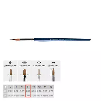 Кисть колонок №8 круглая графическая Escoda "Optimo 1310" короткая ручка
