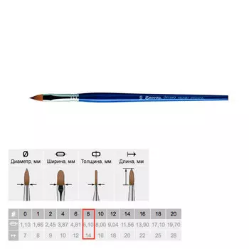 Кисть колонок №8 плоская "язык" Escoda "Optimo 2813" длинная ручка синяя