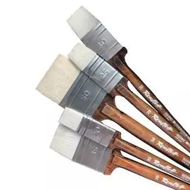 Кисть коза белая флейц Roubloff "5G25C" ореховая круглая ручка