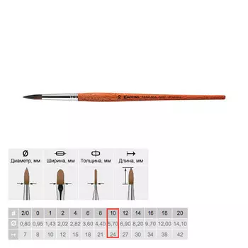 Кисть пони №10 круглая Escoda "Artesana 1004" короткая ручка