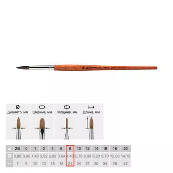 Кисть пони №8 круглая Escoda "Artesana 1004" короткая ручка
