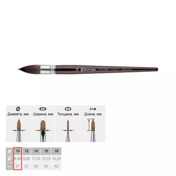 Кисть синтетика №10 круглая "mop" Escoda "Ultimo 1530" Tendo короткая ручка черная