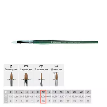 Кисть синтетика №10 плоская "язык" Escoda "Perla 2632" White Toray длинная ручка серая