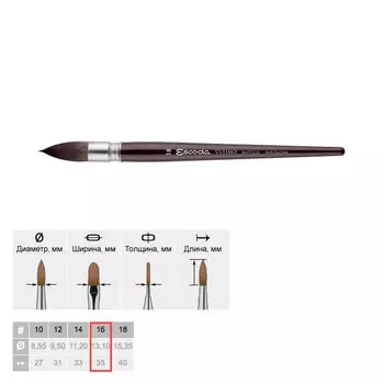 Кисть синтетика №16 круглая "mop" Escoda "Ultimo 1530" Tendo короткая ручка черная