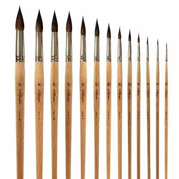 Кисть соболь №9 круглая Альбатрос "Аврора" длинная ручка