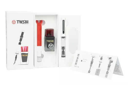 Комплект: Перьевая ручка TWSBI ECO, Белый, F + Чернила в банке, 18 мл, Черный