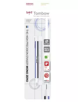 Ластик-ручка Tombow Mono Zero Eraser круглый наконечник, бело-сине-черный, в блистере