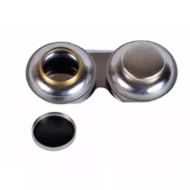 Масленка двойная d-50 мм, h-25 мм, металлическая с закручивающейся крышкой, форма "пузатая"