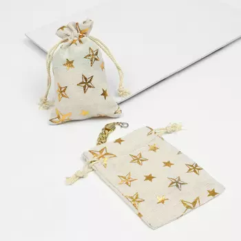 Мешочек "Лён" звёзды, 10?14 см, цвет золото