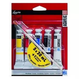 Набор акрила Lefranc&amp;Bourgeois "Louvre" 5 цв*20 мл + кисть в блистере