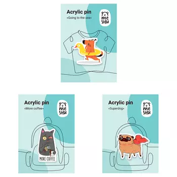 Набор акриловых значков MESHU "Animal Affairs" 3 шт, прямая УФ-печать