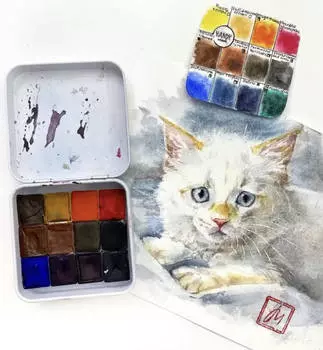 Набор акварели "Handy" Анималистика, 12 кювет 2 мл, в металлическом боксе