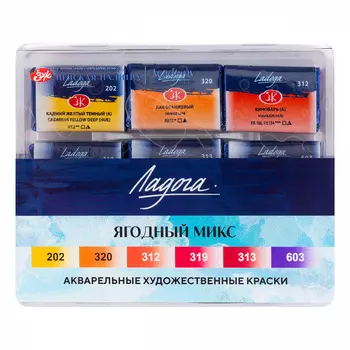 Набор акварели "Ладога" Ягодный микс 6 шт х 2,5 мл, в пластиковом коррексе