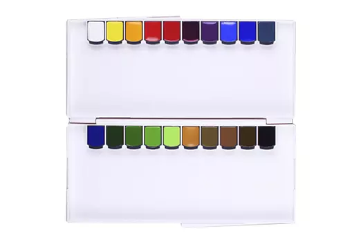 Набор акварели Mijello "Mission Silver Pen" 20 цв большие кюветы, палитра серебряная